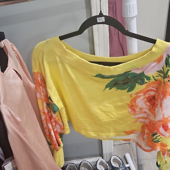 Daily Practice Tops - Yellow Floral Off-Shoulder Crop Top